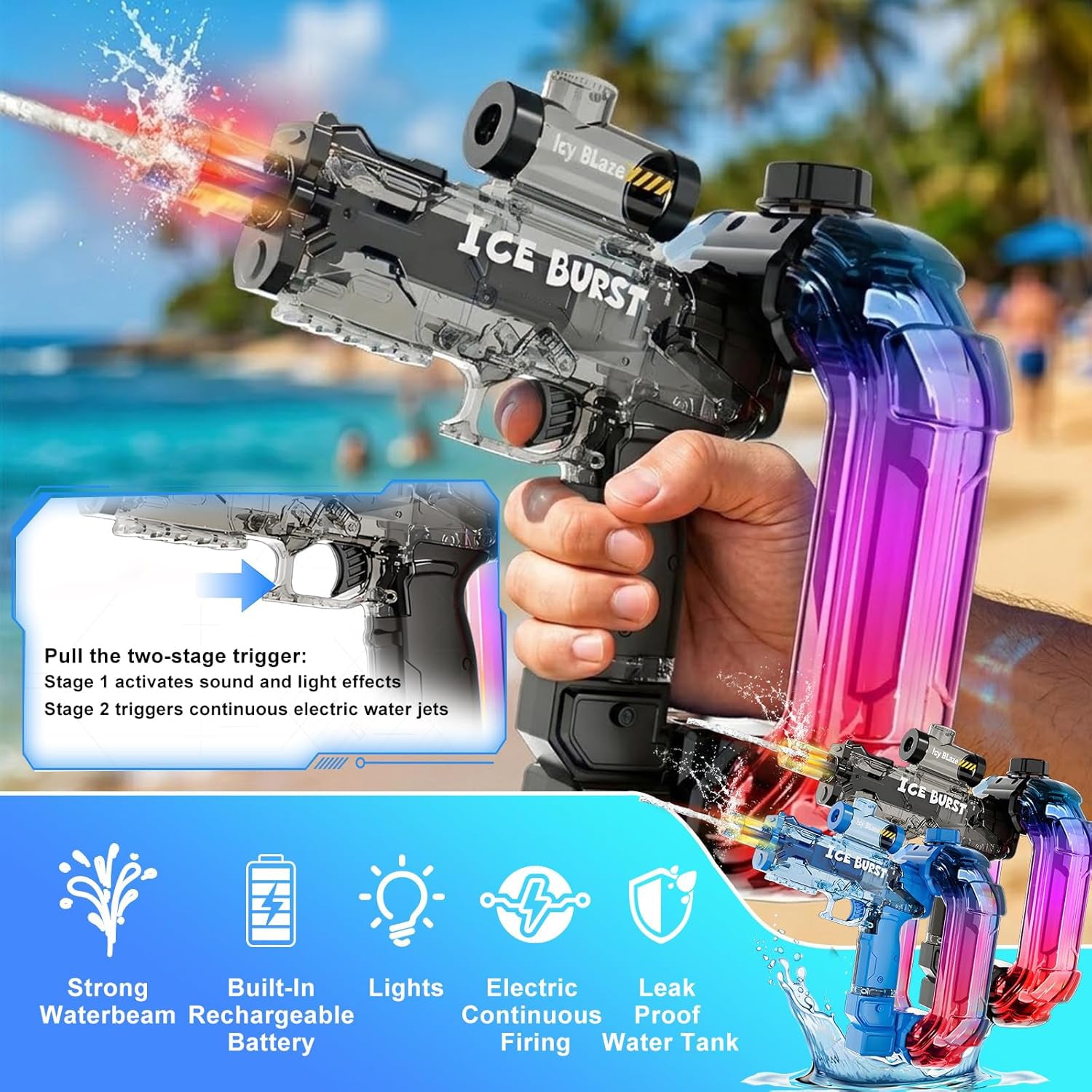Wholesale Ice explosion LED Light Electric Water Gun Rechargeable S...