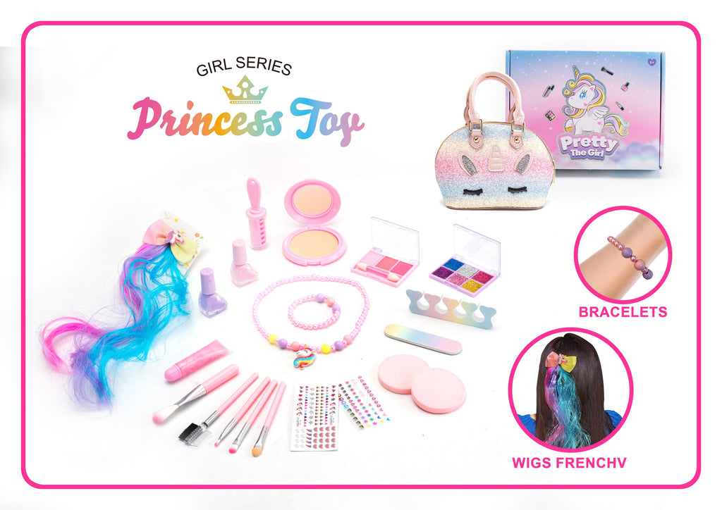 All-in-One Kids Makeup Toy Washable Cosmetics Bag Jewelry for Prete...
