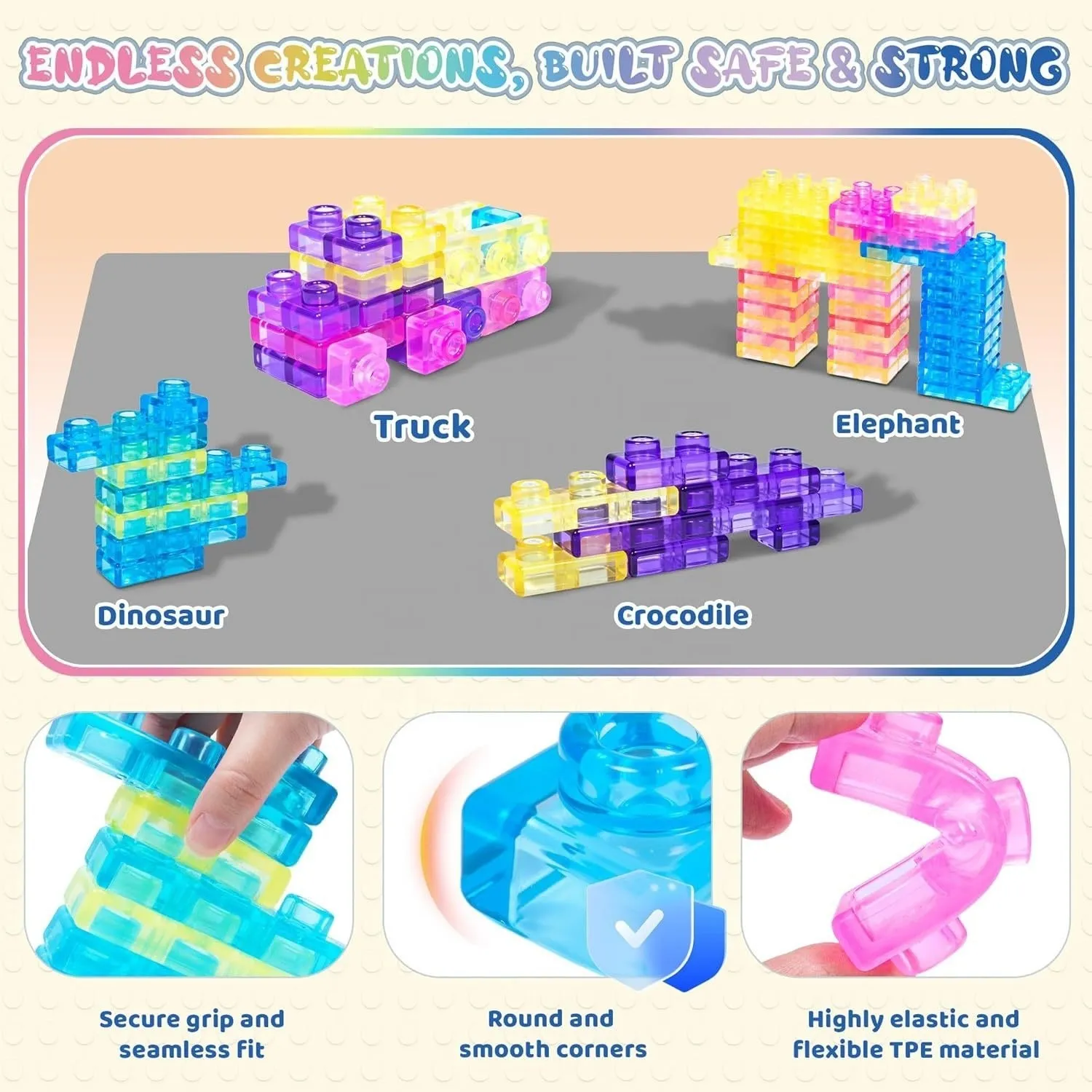 Jelly Blocks Creations - Truck Elephant Dinosaur Crocodile Models